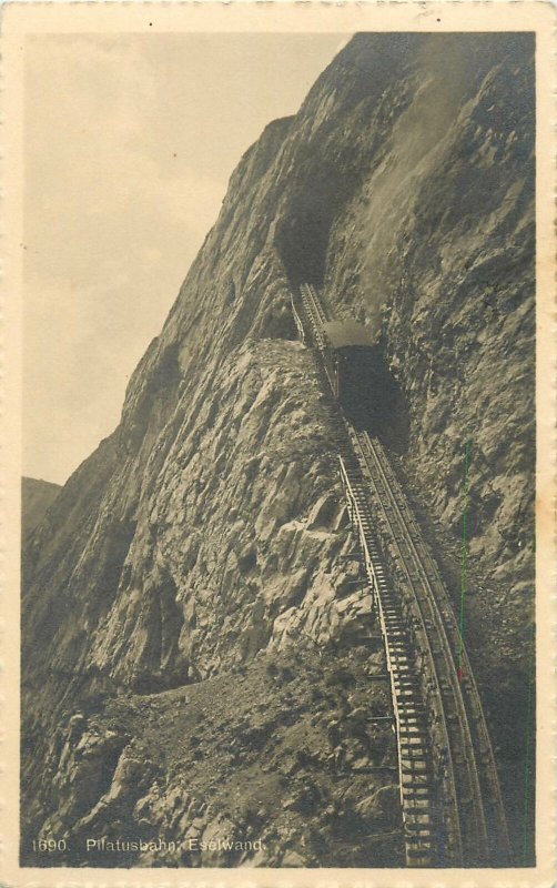 Postcard Switzerland Pilatus Eselwand train locomotive mountain steep climb