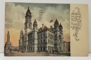 Baltimore Maryland Hand Coloured Post Office & Battle Monument 1911 Postcard C11