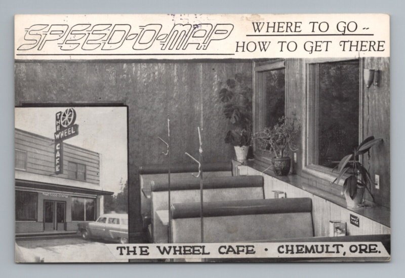 Chemult Oregon Map Ad The Wheel Cafe Speed o Map Postcard 