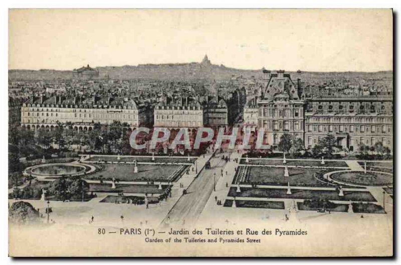 Postcard Old Paris 1er Tuileries Garden and Street Pyramids