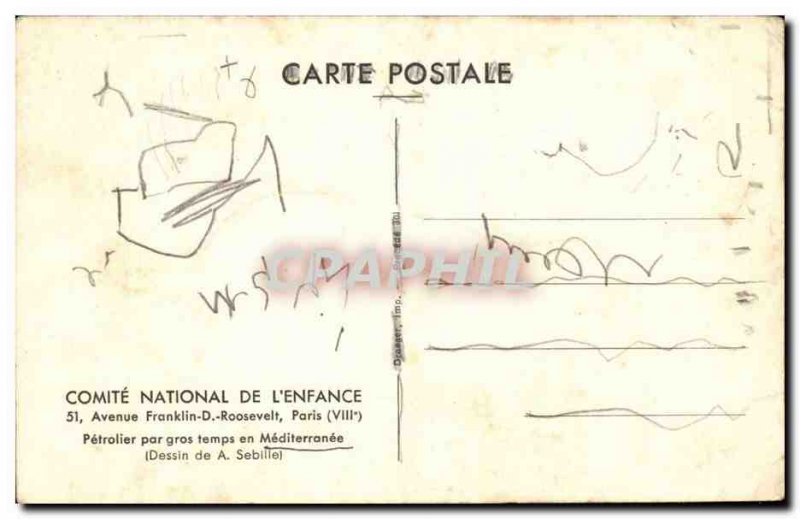 Old Postcard Petrolier heavy weather in the Mediterranean 5dessin Sebille) (b...