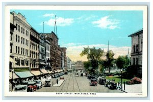 1925 Front Street Scene, Worcester, Massachusetts MA Vintage Unposted Postcard 