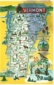 Vintage Postcard 1967 Four Season State Pictorial Map Points Of Interest Vermont