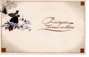 Latvia Christmas 1935 Postcard Priecigus Ziemassvētkus Latvian Scalloped Posted