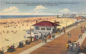 Boardwalk & Beach Wildwood By The Sea, NJ Playland Linen c1930s Vintage Postcard