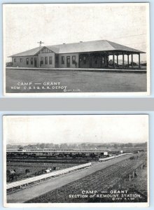 2 Postcards CAMP GRANT, Rockford IL~ C.B & Q RAILROAD DEPOT Remount Station 1917