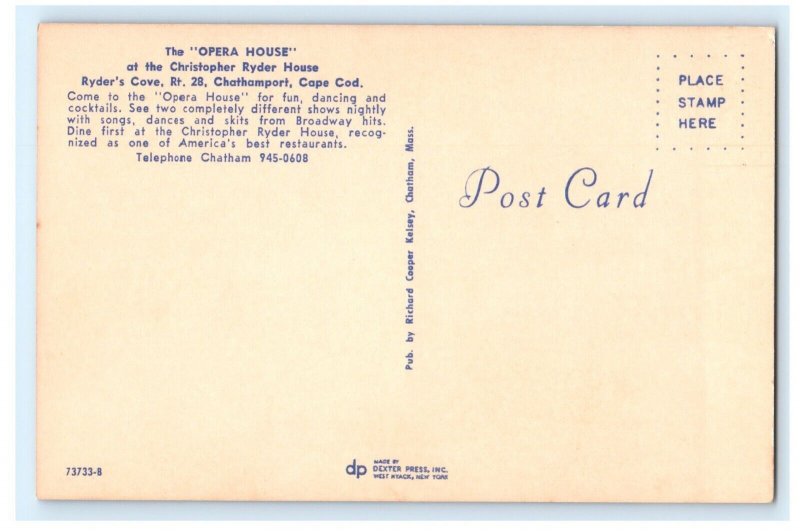 CHRISTOPHER RYDER OPERA HOUSE CHATHAM CAPE COD MASSACHUSETTS MA POSTCARD (HN2)