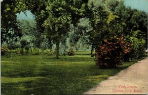 Park Scene Garden City Kansas KS Antique Postcard DB UNP Unused 