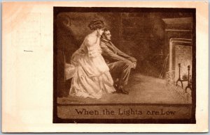 When The Lights Are Low, Romantic Victorian Couple Fireplace Hearth, Postcard