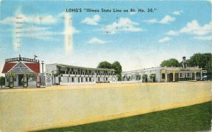 Gas Station 1952 Long's Illinois State Line Route 30 Kropp Postcard 21-2490