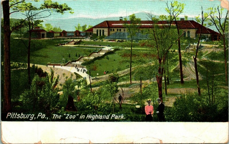 Vtg Postcard 1909 Pittsburg Zoo in Highland Park - Pittsburg PA