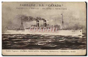 Postcard Old Ship Boat Fabre line SS Canada Marseille Algiers Palermo New York