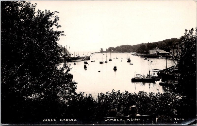 RPPC View Overlooking Inner Harbor, Camden ME c1950 Vintage Postcard X44