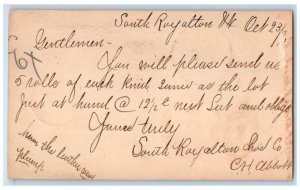 1890 South Royalton Shoe Co. South Royalton Vermont VT Boston MA Postal Card