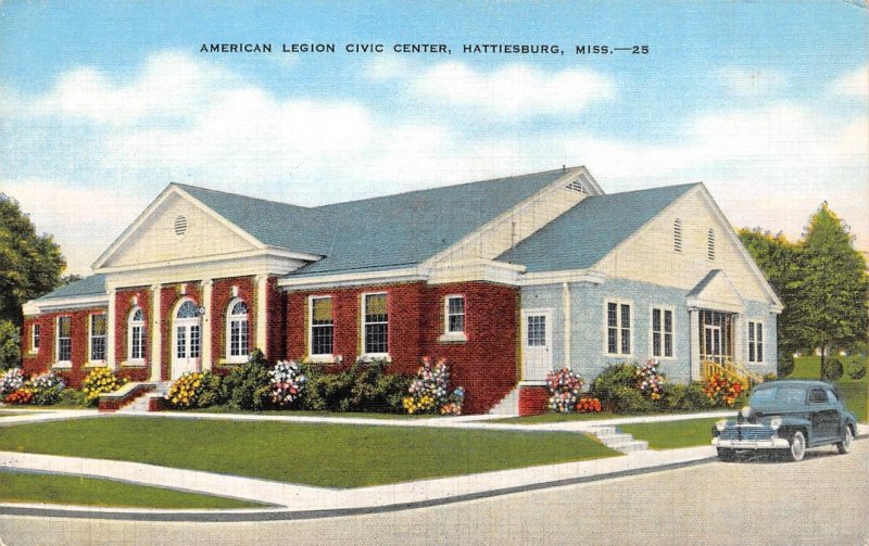 Hattiesburg, Mississippi MS   AMERICAN LEGION CIVIC CENTER  1945 Linen Postcard