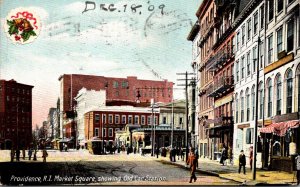 Rhode Island Providence Trolleys On Market Square Showing Old Car Station 1909