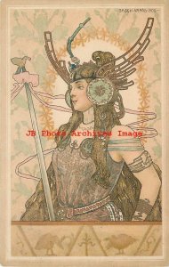 Arpad Basch, Unknown Pub, Art Nouveau, Warrior Woman with Fancy Head Dress