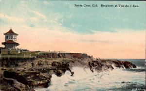 Postcard Santa Cruz CA Breakers at Vue De l' Eau California Ocean 1913 Napa PC10