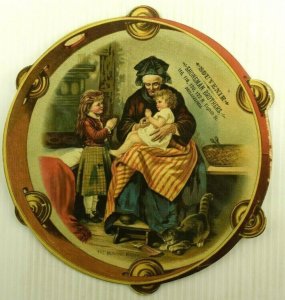 1880's Die-Cut Tambourine Shoneman Bros. Fancy Goods Morning Prayer  7R