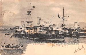 Andrea Doria R. Marina Italiana Military Battleship 1906? light crease left b...