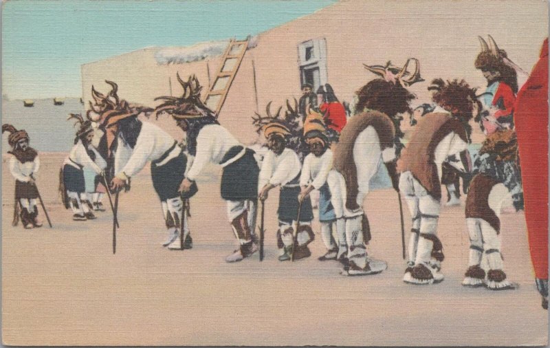 Postcard Native American Pueblo Indians Rehearsing for the Deer Dance