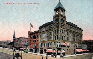 USA Massachusetts Springfield Massonic Temple Vintage Postcard C387