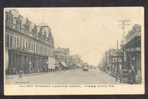 WEBB CITY MISSOURI DOWNTOWN ALLEN STREET SCENE VINTAGE POSTCARD 1907