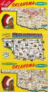 Oklahoma The Sooner State 3x Map Postcard s