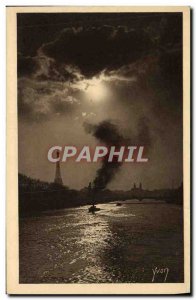 Old Postcard Paris Moonlight on the Seine Eiffel Tower