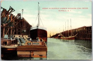 Buffalo New York NY, 1908 Buffalo Harbor Coal Docks, Industrial Vessels Postcard