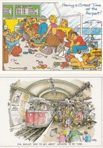 Airport Plane Tube Underground Disaster Journey Delay 2x Comic Humour Postcard s