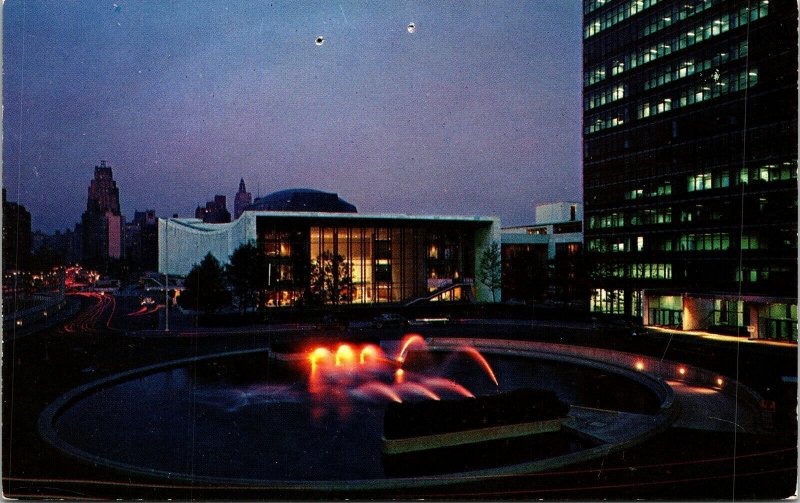 Night View United Nations US Headquaters Exterior Fountain Postcard VTG UNP  