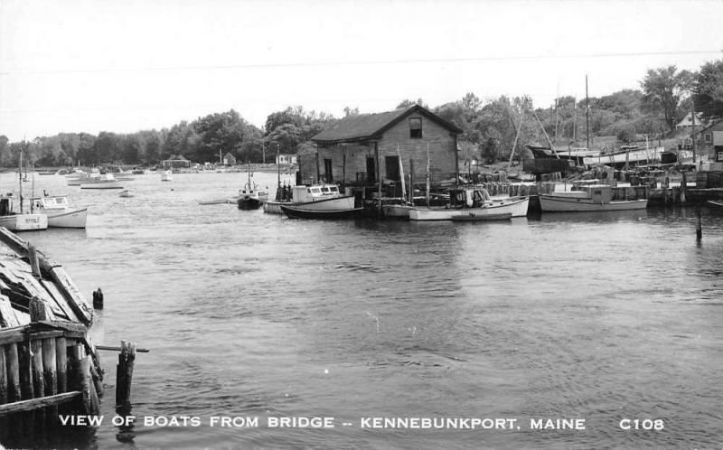 Kennebunkport Maine View of Boats from Bridge Real Photo Antique Postcard J76999