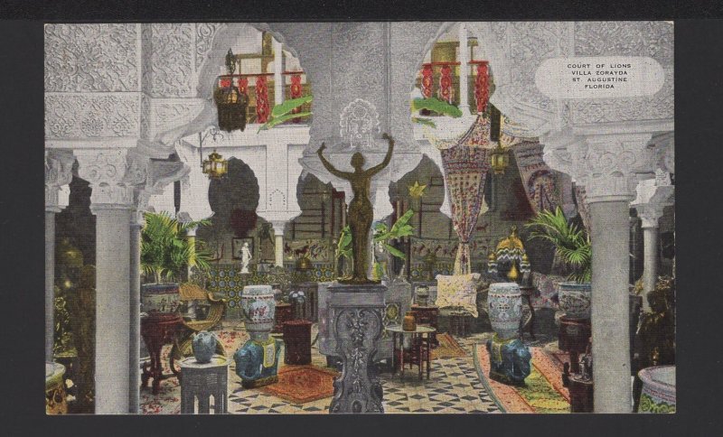 FL ST. AUGUSTINE Interior Court of Lions Villa Zorayda Moorish Arches ~ Linen