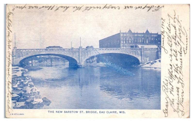 1907 New Barstow Street Bridge, Eau Claire, WI Postcard