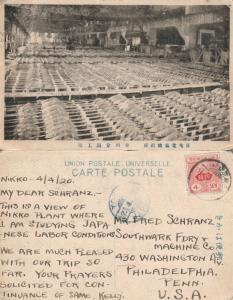 JAPAN NIKKO PLANT ANTIQUE 1920 POSTCARD w/ STAMP