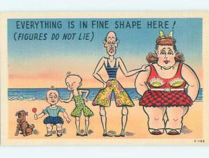 Linen comic SKINNY HUSBAND WITH FAT WIFE AT THE BEACH HJ1988