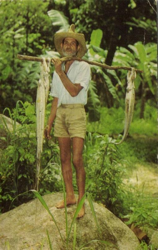 seychelles, Native Fisherman with his Catch (1970s) Stamp