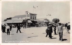 E27/ Tijuana Mexico Postcard c1930s Business Section Crowd Autos Miguel Gonzalez