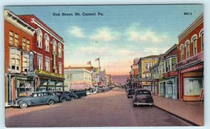 MT. CARMEL, Pennsylvania PA - OAK STREET Scene ca 1940s Linen   Postcard