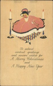 New Year - PF Volland Arts & Crafts Girl Curtsy & Candles c1915 Postcard