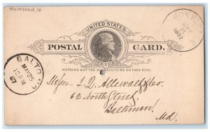 1887 Sinon Snyder Dickimon PA Huntsdale Pennsylvania PA Baltimore MD Postal Card