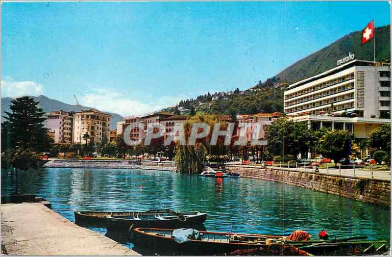 Modern Postcard Panorama Boat Lake Maggiore Locarno