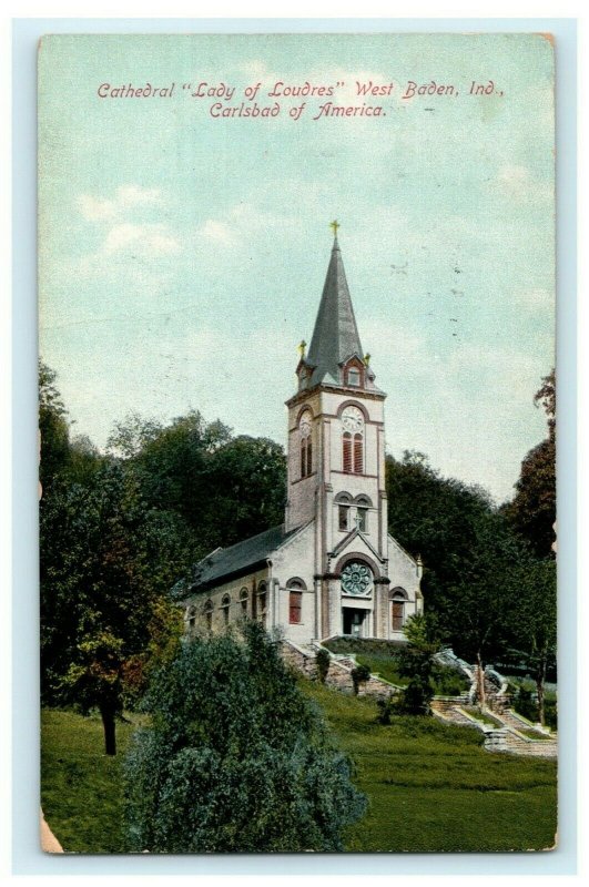 Cathedral Lady of Loudres West Baden Indiana Carlsbad of America 1909 Postcard 