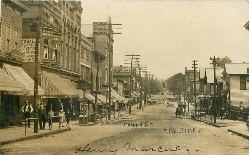 1907 East Palestine Ohio Market Street View Wilkinson Studio RPPC Photo Postcard