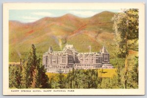 Banff Springs Hotel Banff National Park Mountain View And Building Postcard