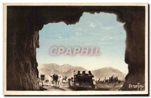 Old Postcard The spa The road tunnel & # 39Aubisque Cows Automotive