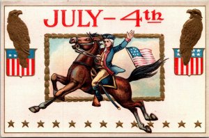 Postcard Patriotic 4 July Revolutionary Hero Riding a Horse Am. Eagles C.1910 L5