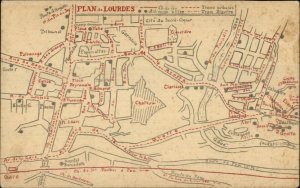 MAP Plan de Lourdes - Sheet Music on Back c1915 Postcard