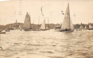 H59/ New York RPPC Postcard 1930 Harbor Sailboats Docks